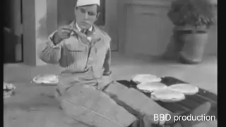 Laurel and Hardy funny pie fight scene.