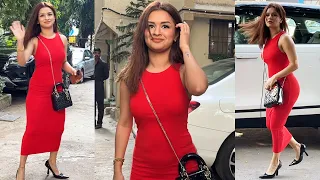Avneet Kaur Looks Beautiful In Red Outfit Spotted At Kromakay Salon Juhu