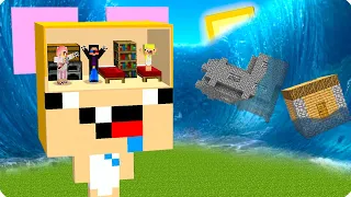 🌊ДОМ ВНУТРИ НУБИКА КУБИКА ПРОТИВ ЦУНАМИ В МАЙНКРАФТ! ШЕДИ ЛЕСКА И НУБИК MINECRAFT