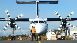 Widerøe Dash-8-300 startup at Stord airport, 2016