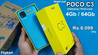 Poco C3 Retail Unit Unboxing / First Look | 4Gb 64Gb | Triple Camera | Rs.8.099 only