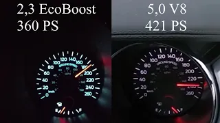 Ford Mustang GT 5,0 V8 (421PS) vs tuned Mustang 2,3 Ecoboost (360PS) 0-200 Km/h