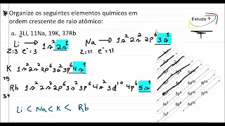 Organize os seguintes elementos químicos em ordem crescente de raio atômico: