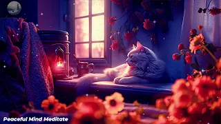 Meditative Bliss: Relaxing Calming Music for Deep Meditation and Serenity with cat and campfire