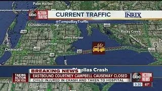 Eastbound Courtney Campbell Causeway closed due to accident, child injured