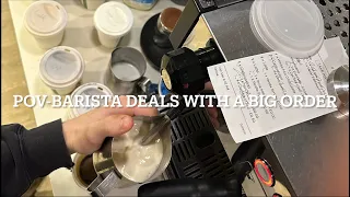 POV- A solo barista deals with a large order! (8 drinks)