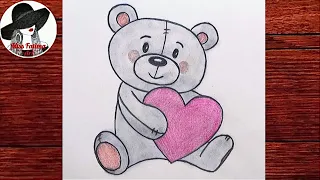 Как нарисовать МИШКУ С СЕРДЕЧКОМ ПРОСТО | Рисуем Медвежонка | Простые рисунки карандашом