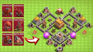 Town Hall 4 vs Every Siege Machines | Clash of Clans