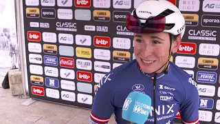 Christina Schweinberger post race interview after Bruce De Panne