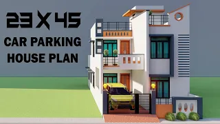 23x45 में कार पार्किंग के साथ चार कमरे का मकान,3D 4 Bedroom House Elevation,Duplex House 3D Map