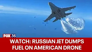 Watch: Video shows Russian jet dumping fuel on US drone