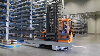 HUBTEX Electric Multidirectional Sideloader MQ 25 in the metal industry