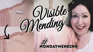 Visible Mending on a Vintage Nightgown to Fix Worn-out Fabric and Holes  - My #MONDAYMENDING
