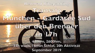4K Bikepacking | München Brenner Gardasee Experiment Rennrad Transalp 430km mit nur 16min Powernap?