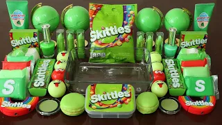 Mixing”Green Skittles” Eyeshadow and Makeup,parts,glitter Into Slime!Satisfying Slime Video!★ASMR★