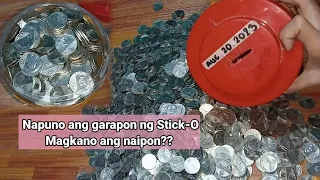 Napuno ang garapon ng Stick-O (850g) Magkano ang naipon na 10 Peso Coin??