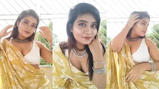 m majumdar in yellow saree || hot girl in saree