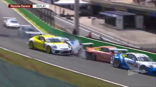 Porsche Carrera & GT3 Cup Challenge Brasil 2019. Race 2 Autódromo de Interlagos. Big Crash