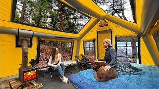 Cozy Camping In Inflatable Cabin W/ GF | Campfire Quesadillas