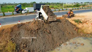 Excellent Processing Connecting & Landfill By D31P Dozer Pushing Dirt And Miniature Truck dumping