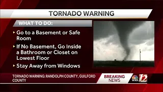 WATCH: Tornado warning issued for Randolph, Guilford counties