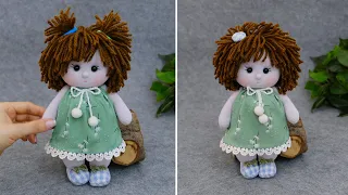 No pattern, No sewing machine Sock Doll 🧦 You will love this cute girl with wonderful hair!