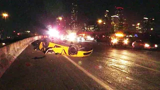 Raw video: 2 people ejected from rollover crash involving Corvette near downtown Houston