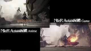 NieR Automata Anime versus Video Game Scene Comparison