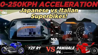 Yamaha YZF R1 🆚️ Ducati Panigale V4 | 0-250kph Acceleration | GPS Top Speed Attempt 🔥
