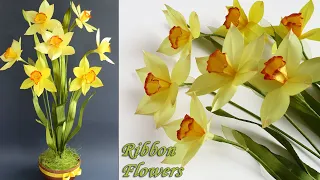 DIY🌸 ПОДАРОК для МАМЫ 🌸 Цветы Нарциссы из лент 🌸 Ribbon Flowers DIY