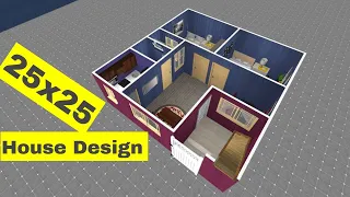 25x25 House Plan Design in 3d With Two Rooms || 25 by 25 Home Design || Ghar Ka naksha