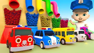 Wheels on the bus - Baby Police's car wash garage cleans car friends - Nursery Rhymes & kids song
