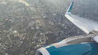 Aer Lingus Airbus A321 NEO city view landing into London Heathrow