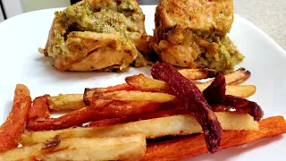 Air Fryer Broccoli Stuffed Chicken with Root Vegetable Fries Yedi 6.8qt AirFryer Aldi Low Carb