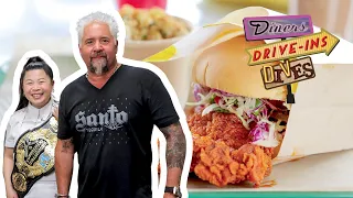 Guy Fieri Eats Mei Lin's "98-Step" Hot Chicken Sando | Diners, Drive-Ins and Dives | Food Network