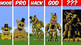 GOLDEN FREDDY Pixel Art Build in Minecraft ! Noob vs Pro vs Hacker vs God - Minecraft Animation