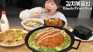 Island of Kimchi fried rice in the egg🍚Pollack egg soup good for hangover😋Sausage Mukbang