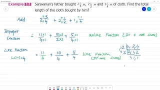 Class 6 TN Maths Term III  1. FRACTIONS  Example 12 Saravanan’s father bought 2 3/4 m, 2 1/2 m