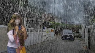 Heavy rain in my village | Very quiet, fell asleep instantly with the sound of heavy rain