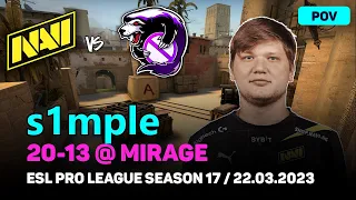 CSGO POV NAVI s1mple (20-13) vs Outsiders (MIRAGE) @ ESL Pro League Season 17 / Mar 22, 2023