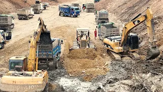 Full Video! Incredible Work Heavy-duty Caterpillar Bulldozer  Stone Excavator Clearing Mud Canal