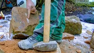 NATURSTEINE FÜR MAUER VORBEREITEN, BEHAUEN, BEARBEITEN |SANDSTEIN MAUERN BAUEN, BAUSTELLEN ANLEITUNG