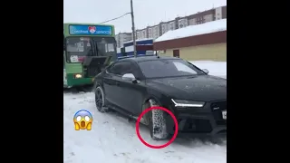 Audi Rs 7 Pulling A Large Bus On Snow #shorts #audi #carslover #luxurystreetcars #supercars