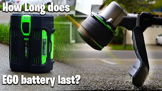 How long does EGO battery last on Power+ 16" string trimmer line iq ~ results watch till the end!