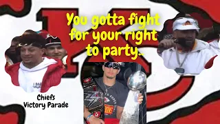 Travis Kelce and Patrick Mahomes drunk as f#%k at victory parade speech’s