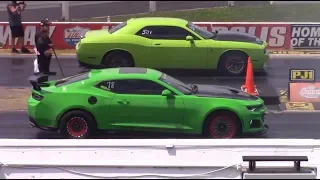 Challenger Hellcat vs Camaro ZL1, Fox Body Mustang & Taurus SHO - Street Car Takeover Indy 2019