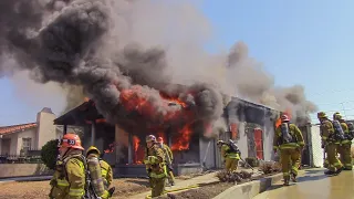 (Pre-Arrival) LAFD Well Involved House Fire: Station 66 (South LA)