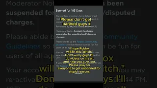 I Got BANNED for 183 DAYS @Roblox please fix this 😔 #shorts #robloxban #roblox183daysban #sad #fypシ