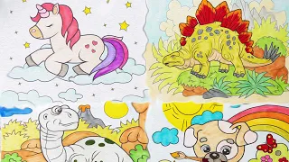 How to color a Diplodocus Unicorn Dolphin Puppy Stegosaurus / Let's color together /