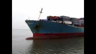 Wave damage to containers on ship